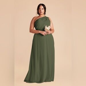 Elegant Birdy Grey  Olive Green One-Shoulder Kira Dress